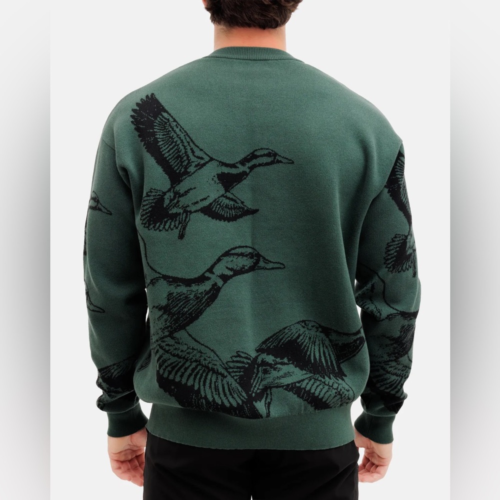 Waggle Golf Migration Duck Flight Wild Knit Crew Sweater Green Black XL - Picture 2 of 6